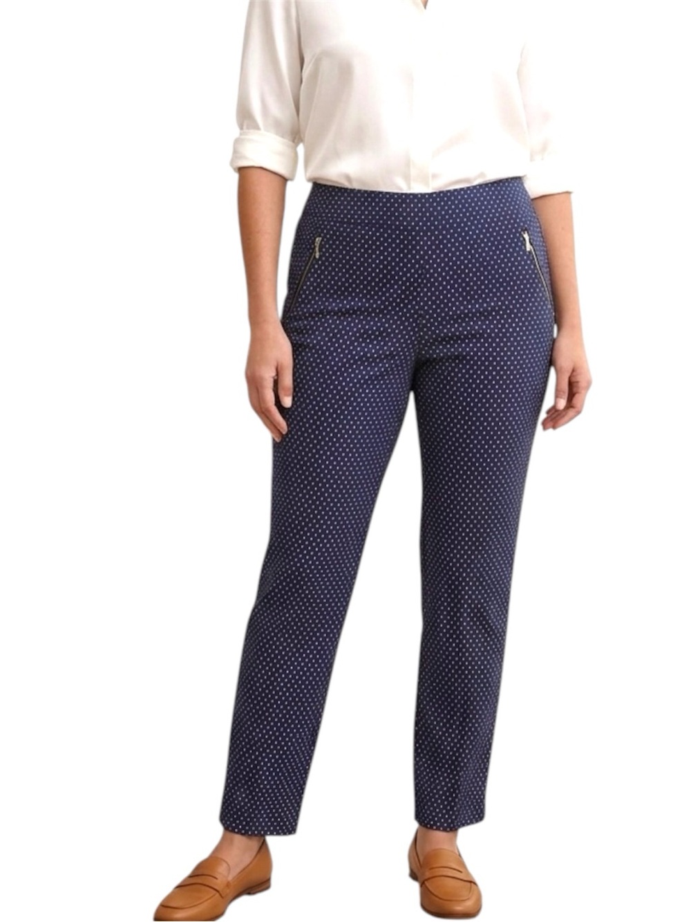 Michel Studio Blue & White Polka Dot Pull On Stretchy Alexa Pants Size 20